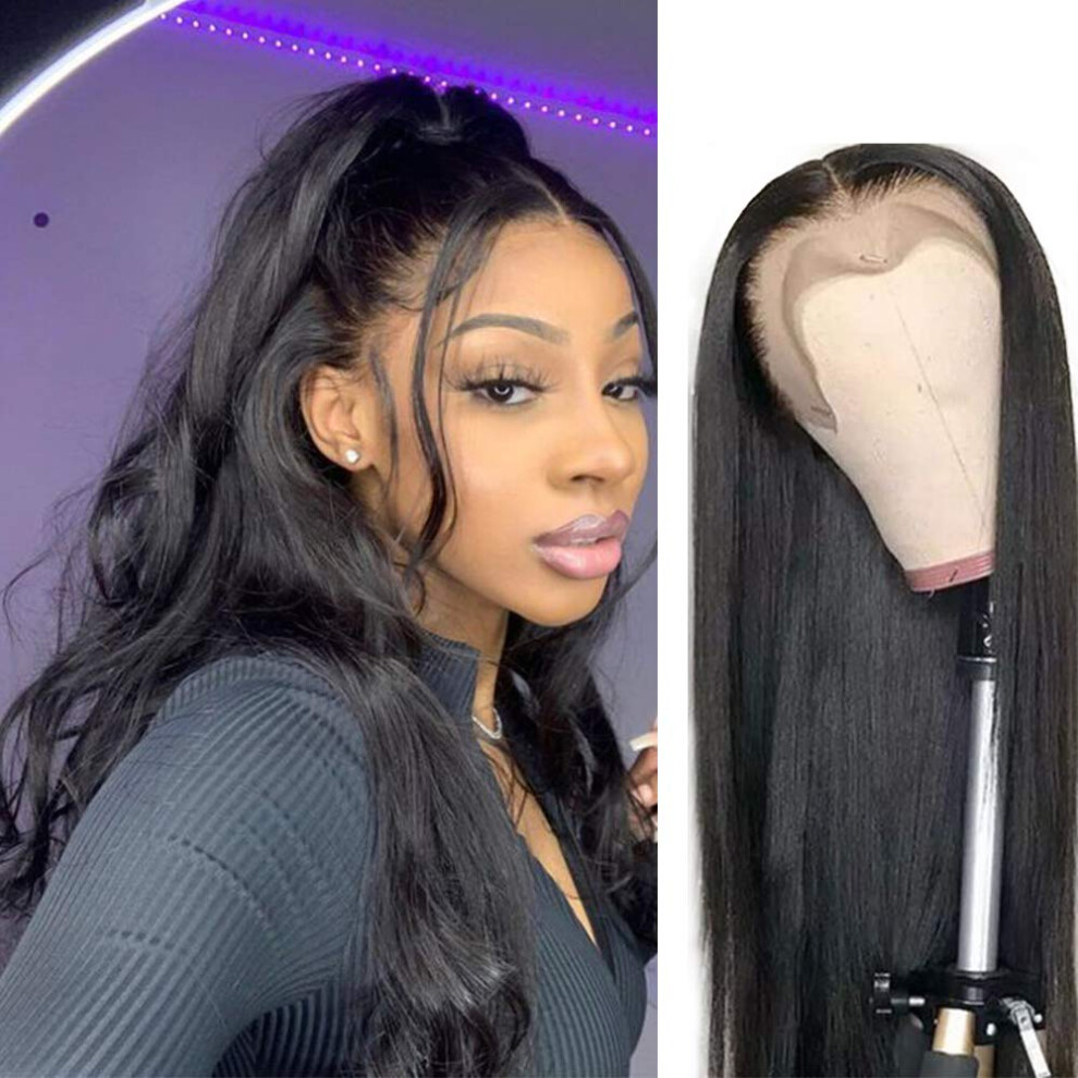 Unisex Black Human Hair Lace Front Wig 360 Lace Frontal Brazilian Virgin Hair Pre Plucked Natural 12''
