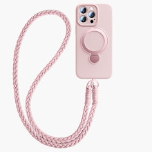 Magnetic Liquid Silicone Crossbody Case for iPhone 16 Pro Max with 360 Ring Stand and AntiFall Protection