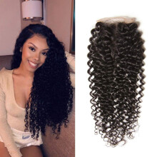 Brazilian Curly Human Hair Bundles with 4x4 Lace Closure, 100% Unprocessed Natural Volume