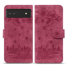 Wallet Flip Case PU Leather Embossed Cover with Card Slots Stand and Wrist Strap for Google Pixel 6a