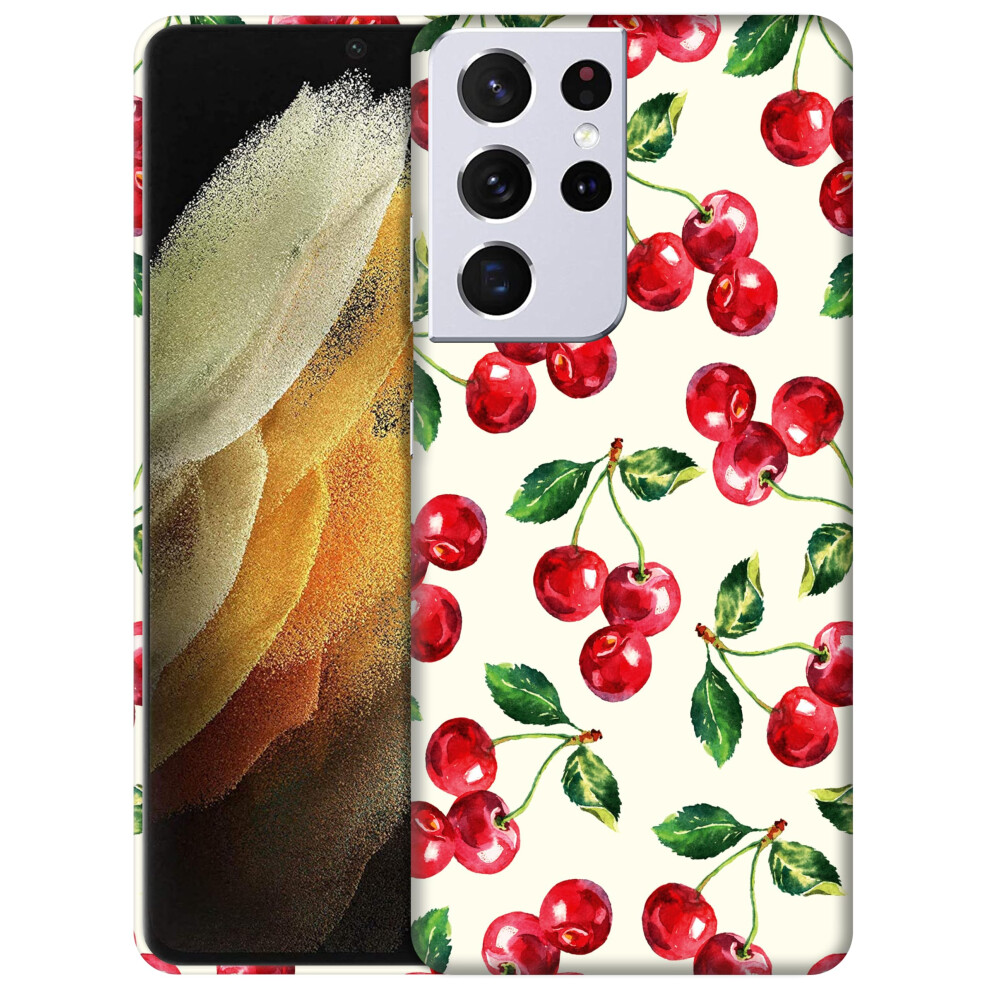 Cherry Watercolor Slim Protective Hard Shell Cover Case With Precision Cutouts For Samsung Galaxy S21 Ultra Red 9073542653653