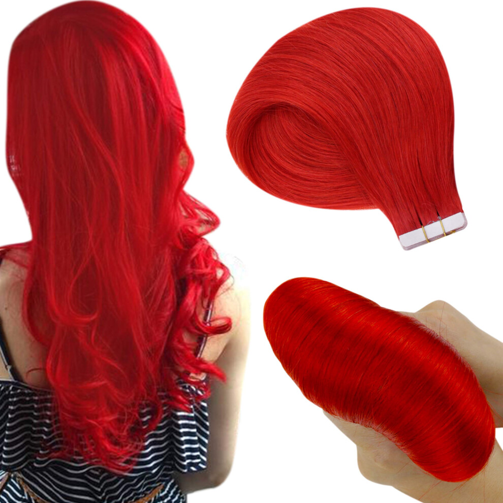 Unisex Red Tape In Human Hair Extensions 18 Inch Seamless Remy Hair Extensions 10 Pcs 25G