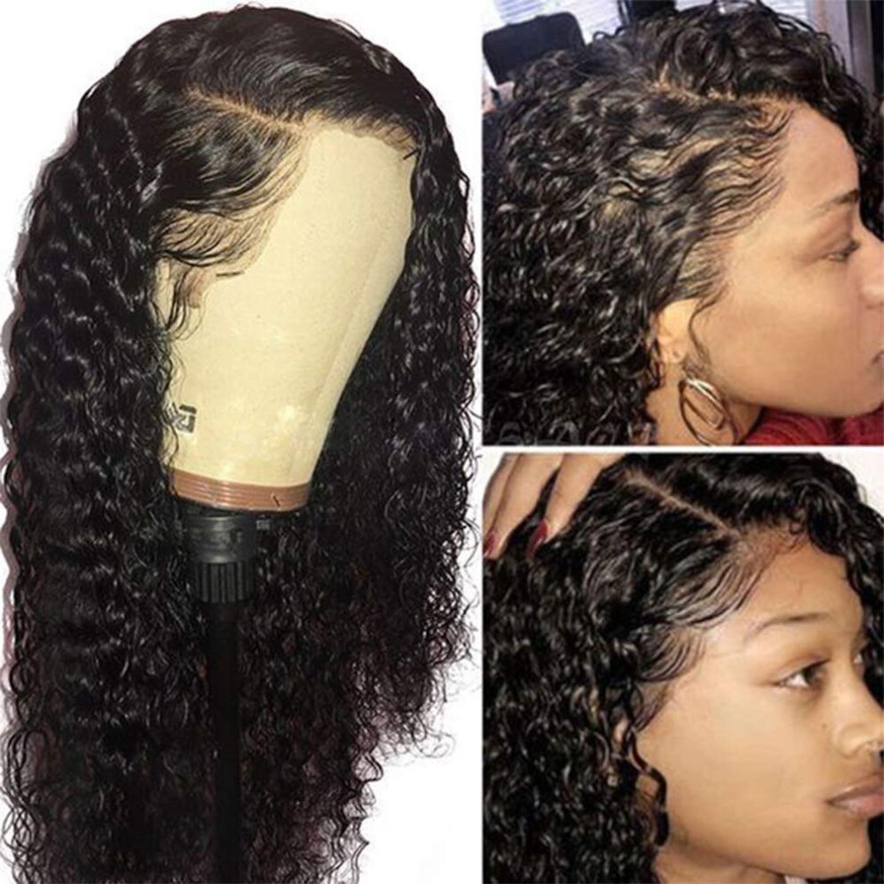 Unisex Human Hair Lace Front Wig 360 Lace Frontal Pre Plucked Brazilian Deep Curly 150% Density Natural Color