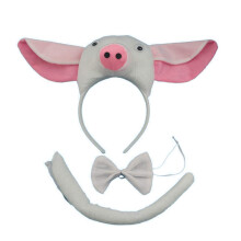 White Pig Costume Set with Ears Headband Bowtie and Tail for Kids Parties and Cosplay
