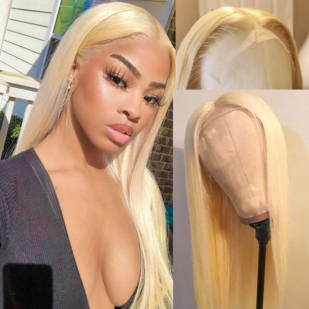 Unisex 613 Blonde Straight Human Hair Lace Front Wig 13X4 Brazilian Virgin 150 Density Pre Plucked