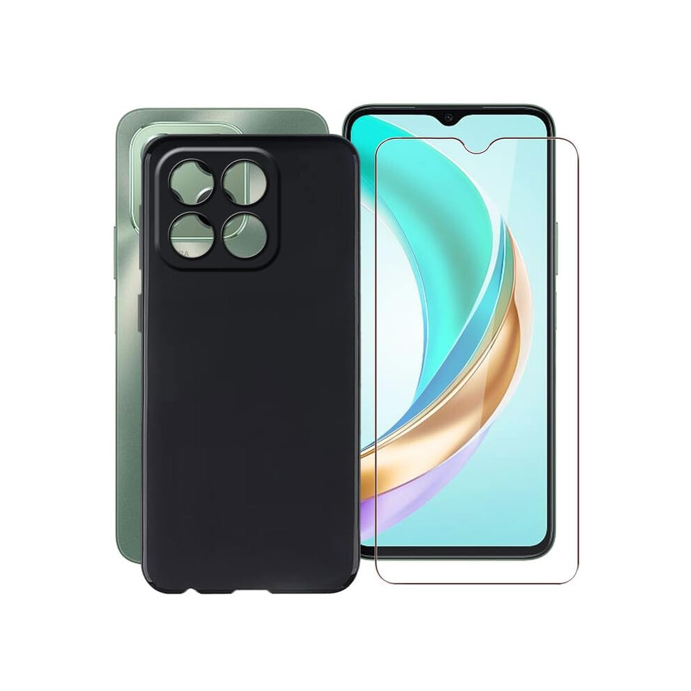 Phone Case For Honor X6b With Tempered Glass, Slim Tpu Shockproof Silicone Cover, Antifingerprint Design Black 9771547516064