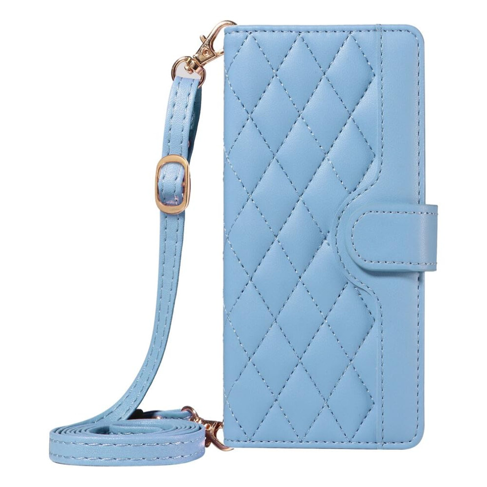 Wallet Case With Adjustable Crossbody Strap Pu Leather Card Holder Kickstand For Iphone 14 Plus Blue 9073542653929