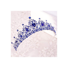 Blue Gold Crystal Bridal Tiara with Water Drop Design for Bride Wedding Crown