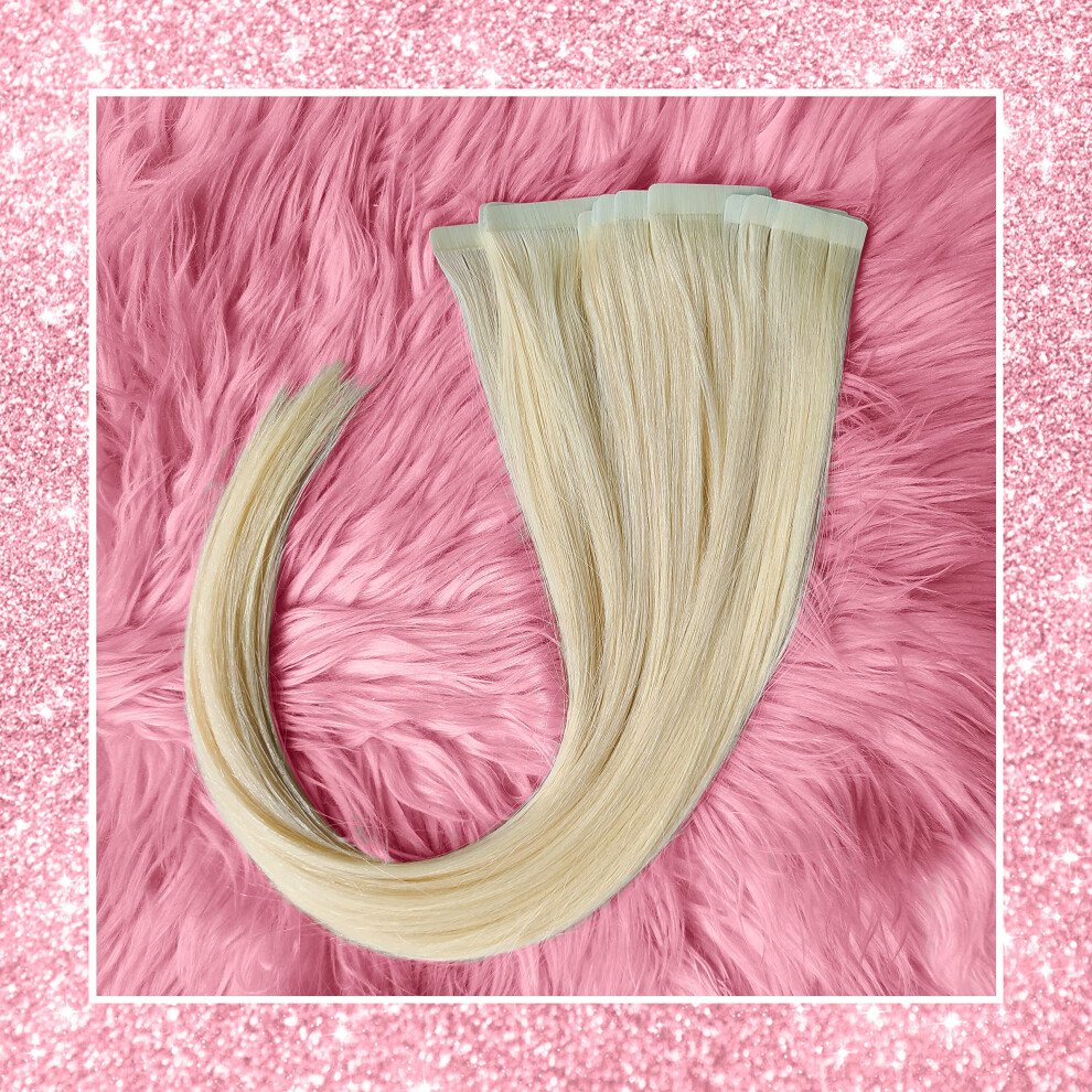 Unisex Blonde Indian Remy Tape In Hair Extensions Silky Straight Instant Length And Volume 22 Inches