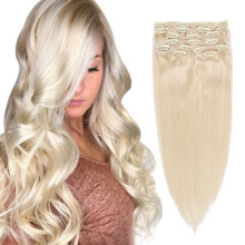 Platinum Blonde Remy Clip in Hair Extensions 22 Inch Double Weft Thick Straight Human Hair for Women