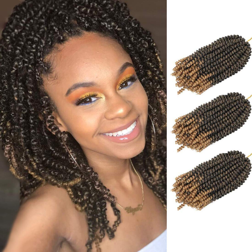 Unisex Spring Twist Crochet Hair 8 Inch Ombre Bomb Twist Extensions Synthetic Natural Fluffy Texture