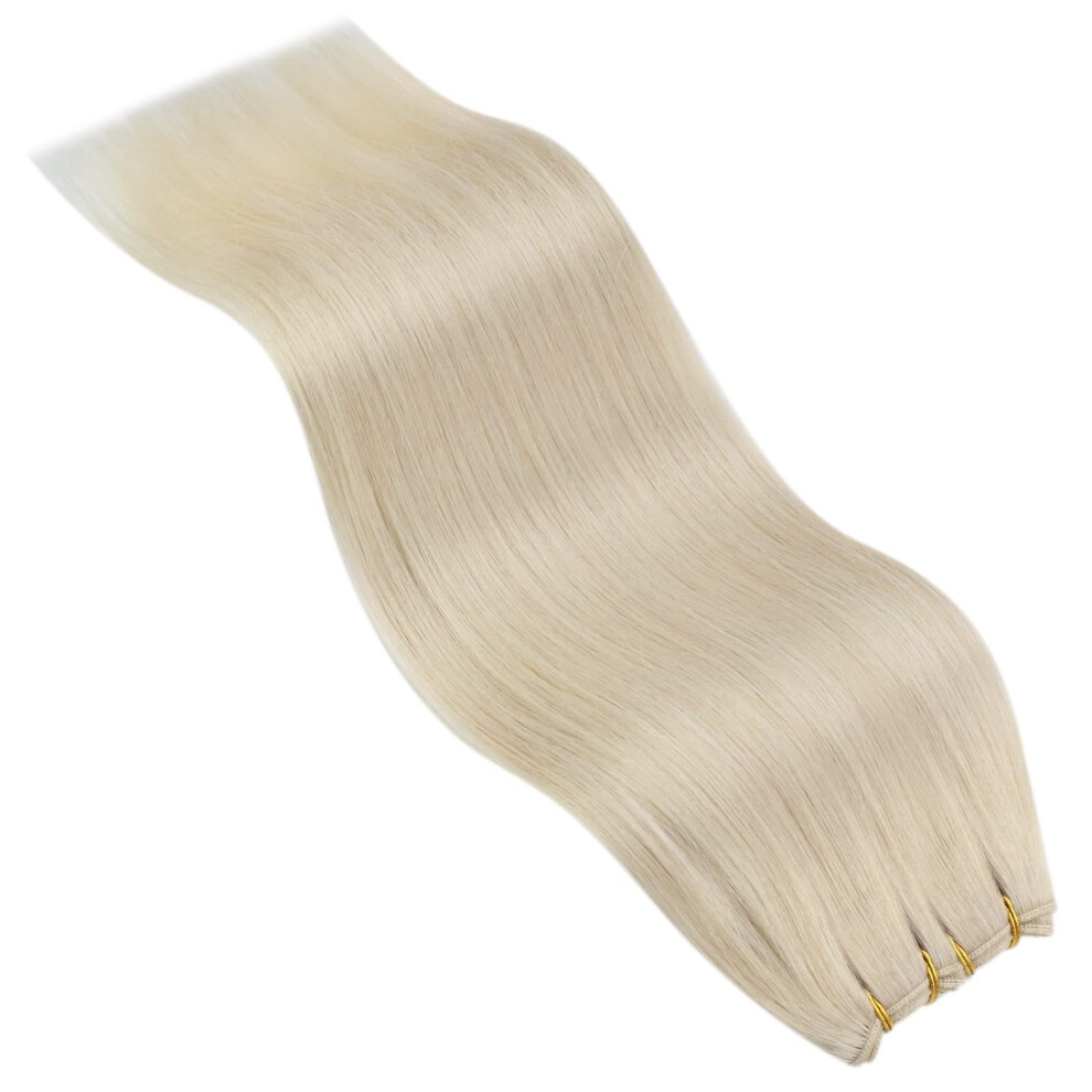 Unisex Silver 22 Inch Platinum Blonde Remy Human Hair Weft Extensions For Sew In, Silky Tangleresistant