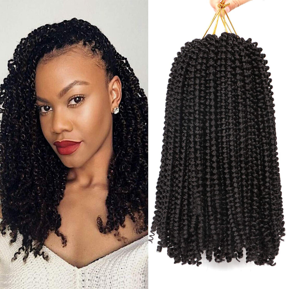 Unisex 12 Inch Spring Twist Crochet Hair Extensions, Fluffy Synthetic Bomb Twist Braids, Ombre Color 1B