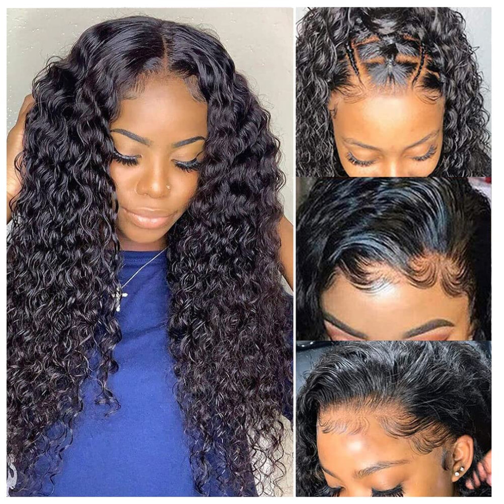Deep Wave Lace Front Wig Human Hair 13x4 Curly Glueless Wig for Black Women Natural Hairline 180% Density