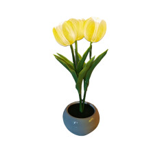 Lampe de table à piles, rechargeable par USB, veilleuse décorative tulipe, plante artificielle réaliste en pot de fleurs LED pour intérieur,