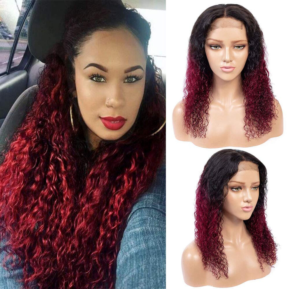Unisex Ombre Brazilian Remy Human Hair Wig Glueless Pre Plucked Curly 180% Density 20 Inch
