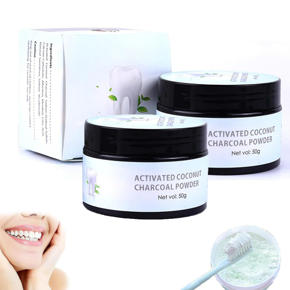 2 Pack Natural Coconut Activated Charcoal Teeth Whitening Powder for Deep Surface Stain Removal