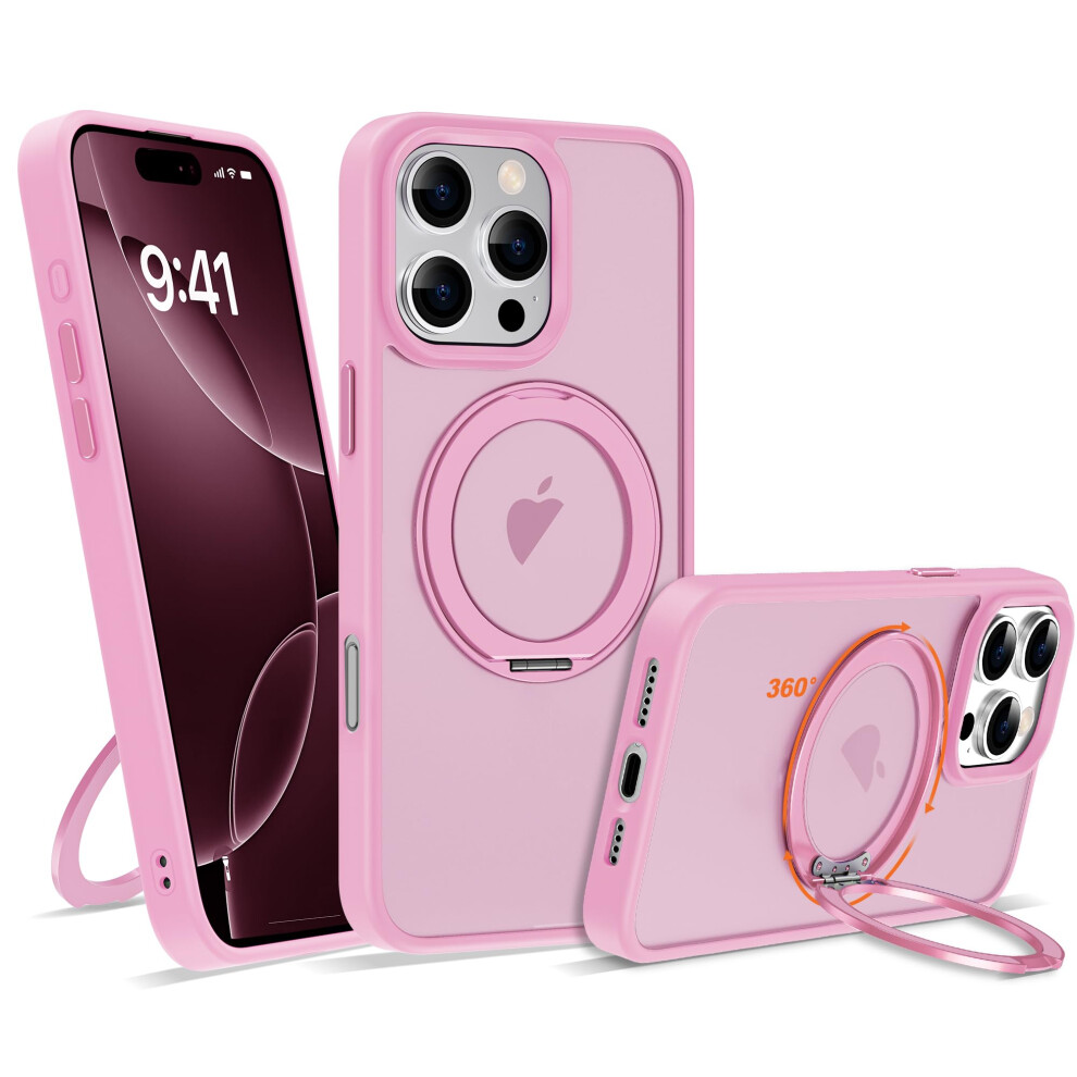 Case For Iphone 16 Pro Max With 360 Rotatable Magnetic Ring Stand, Shockproof Translucent Compatible With Magsafe Cover Pink 9092120139761