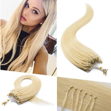 Micro Loop Ring Human Hair Extensions 24 Inch Bleach Blonde Remy 100 Strands Natural Blend