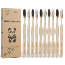 Bamboo Toothbrushes 10 Pack Eco Friendly Bamboo Handle Black and Blue Comfortable Ergonomic Grip
