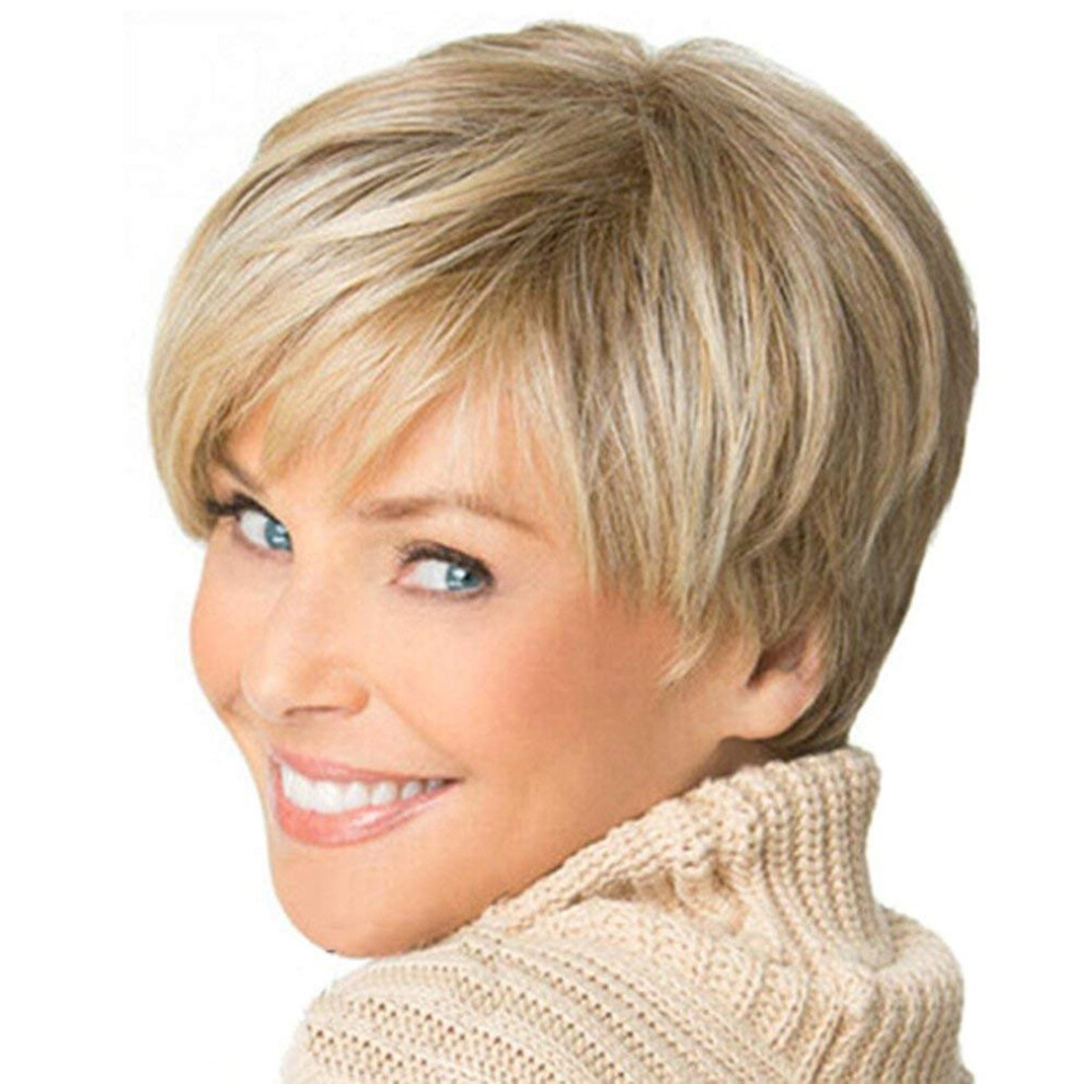 Short Blonde Wig with Layered Bob, Heat Friendly Synthetic Hair, Adjustable Cap for Cosplay