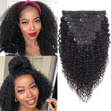 Brazilian Curly Clip In Hair Extensions Human Hair 20 Inch Natural Black for Black Women 10 Pcs