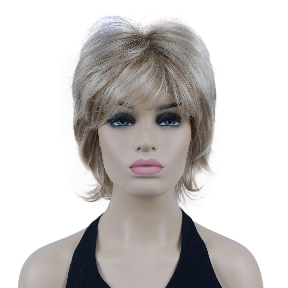 Blonde Synthetic Wig Short Layered Wavy Shag with Highlights Lightweight Comfortable Fit