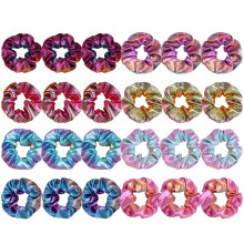 24 Pack Hair Scrunchies Shiny Metallic Holographic Rainbow with Bows for Women and Girls