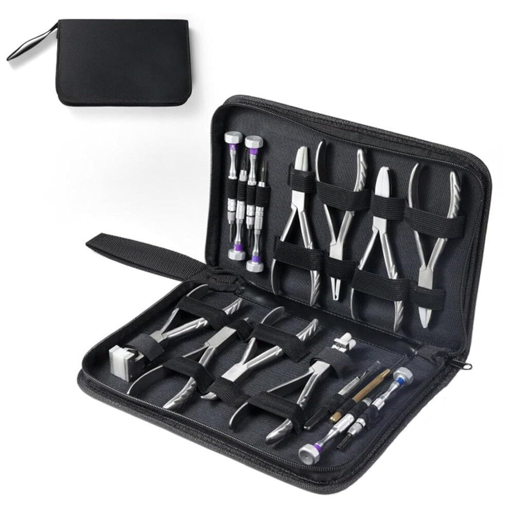 Eyeglass  Kit with 8 Optical Pliers and 6 Screwdrivers, Complete Glasses  Tools Set for Home and Travel