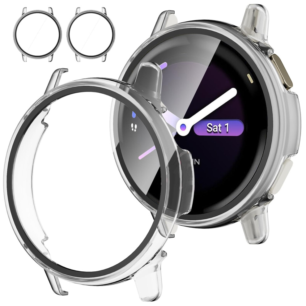 Screen Protector Case 2Pack, Clear Tempered Glass Full Face Protection Hard Pc Bumper For Garmin Vivoactive 6 9073542655169