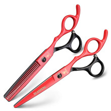 Professional Hairdressing Scissors Set 6 Inch Japanese Steel Barber Shears Cutting and Thinning Red 2pcs