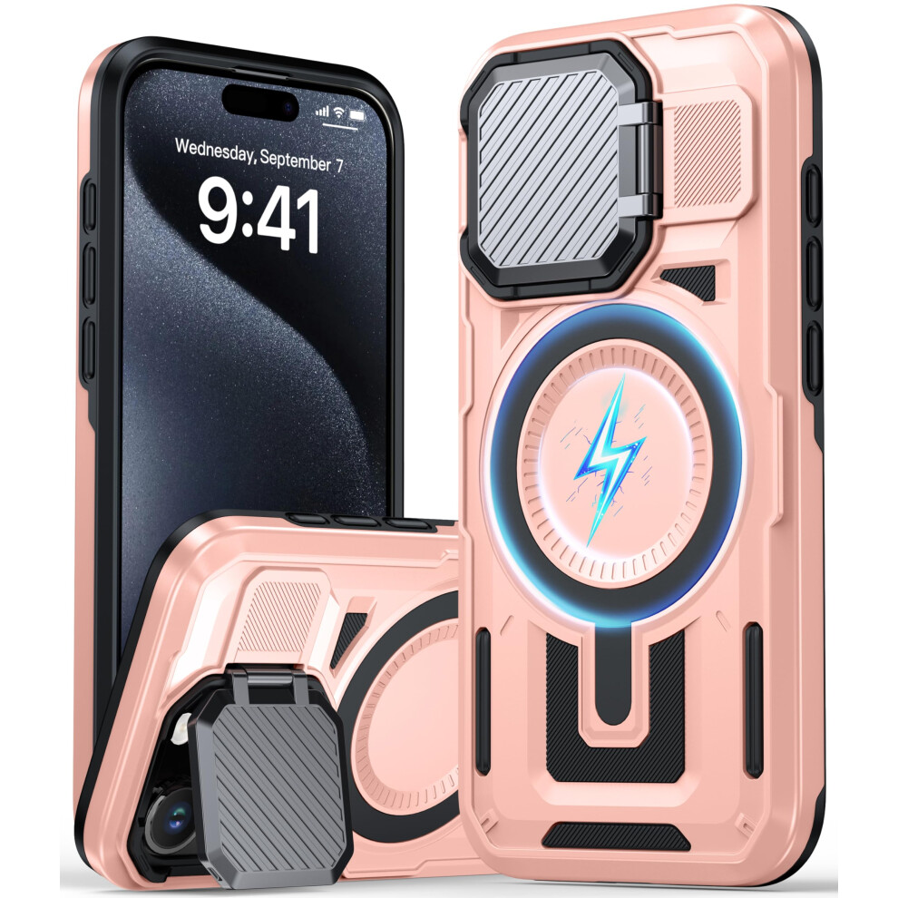 Magsafe Case With Camera Cover, BuiltâIn Kickstand, MilitaryâGrade Drop Protection, For Iphone 15 Pro Gold 9771547517702