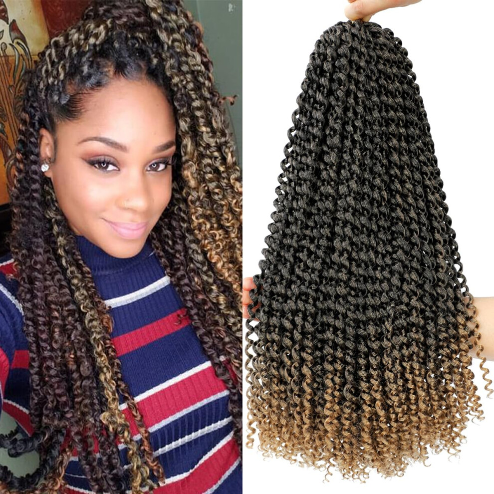 Unisex Passion Twist Hair 18 Inch Crochet Braiding Extensions T1b/27 Ombre Water Wave Synthetic Pack Of 7