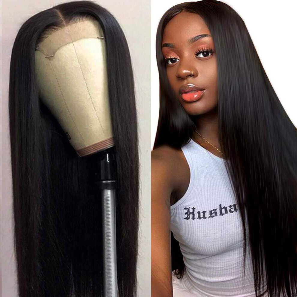 Brazilian Straight 4x4 Lace Closure Human Hair Wig 150 Density Pre Plucked Natural Hairline 20 Inch