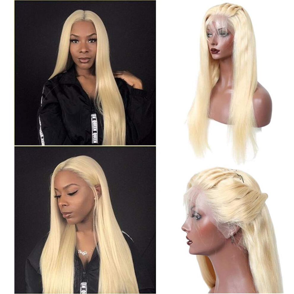 Unisex 613 Blonde 13X6 Glueless Pre Plucked Human Hair Lace Front Wig 180% Density Straight 22Inch