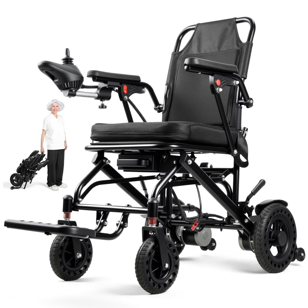 Black Lightweight Foldable Electric Wheelchair For Adults Seniors, Dual 250W Motors, 12Mile Range, All Terrain Travel Chair, Airline Approved