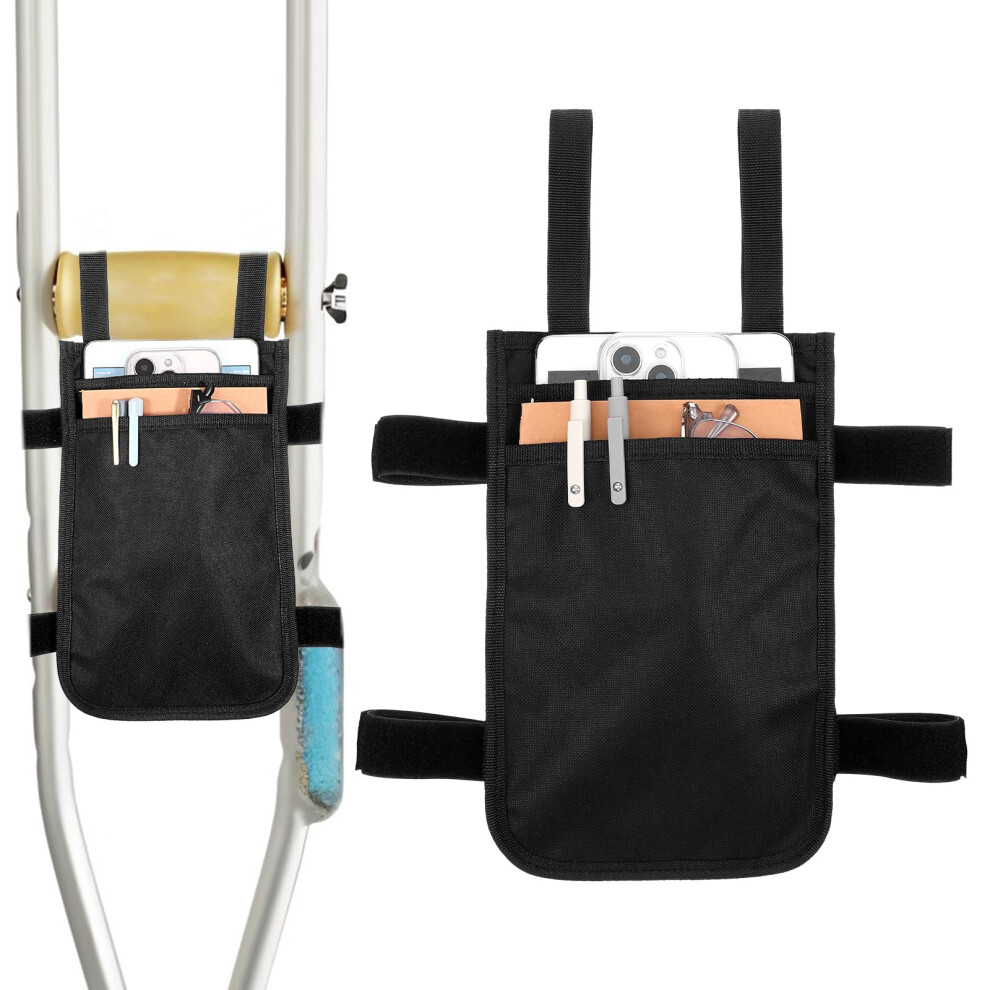 Crutch Bag with Dual Pockets, Lightweight Crutch Pouch Organizer for Underarm Crutches, Hands Storage