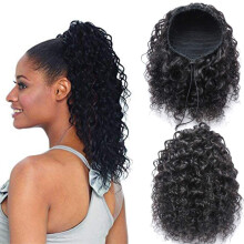 Natural Curly Human Hair Drawstring Ponytail Extension with Water Wave Texture for Women