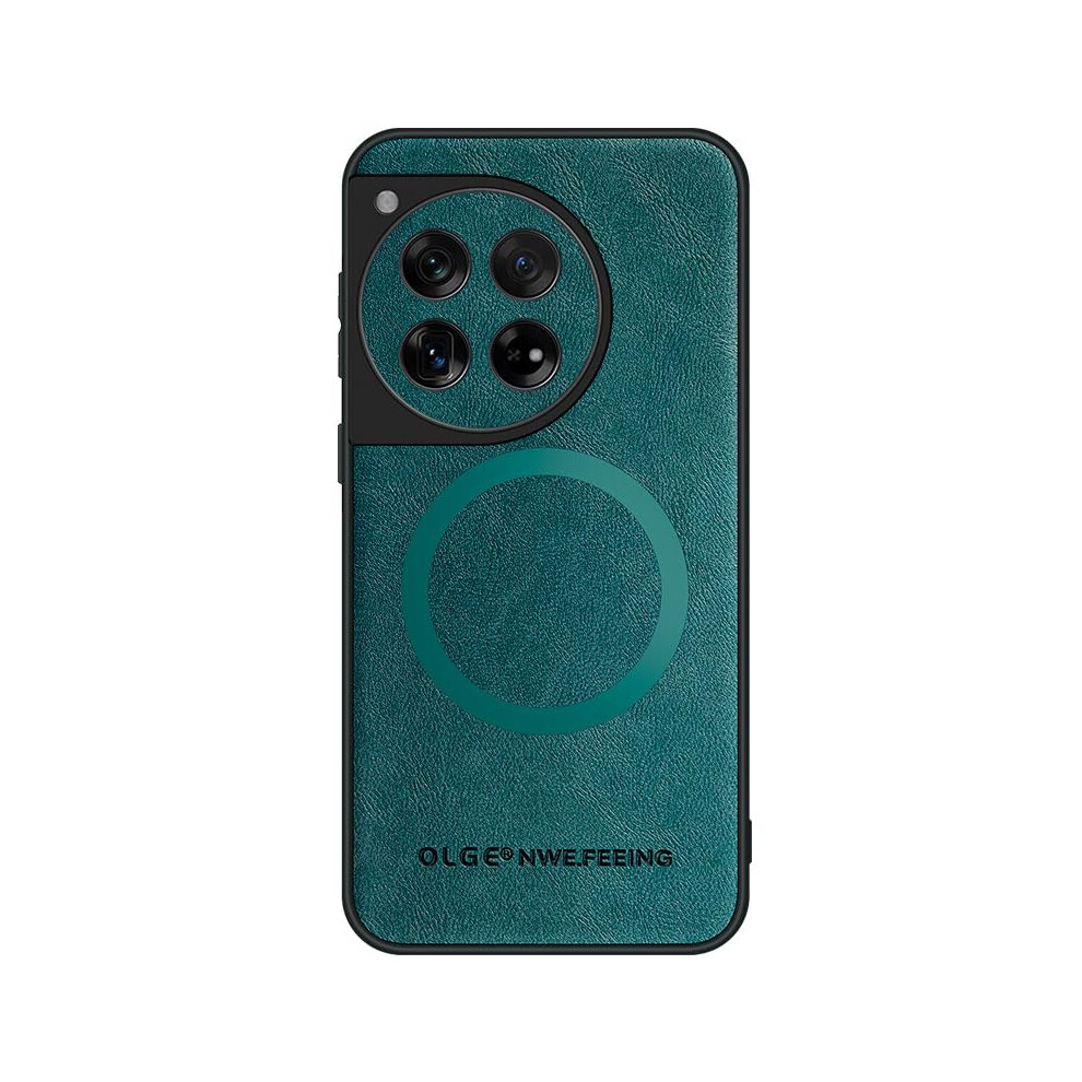 Pu Leather Case Shockproof Cover With Magnetic Car Mount And Compatible With Magsafe Charging For Oneplus 12 Green 9330225922889