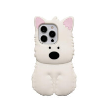3D Silicone West Highland Puppy Phone Case for iPhone 16 Pro, Cute Dog Lover Cover with Shock‑Absorbing Protection