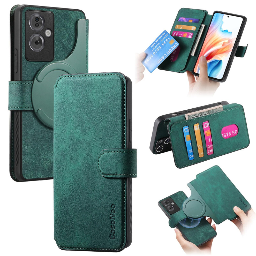 Wallet Flip Case Magnetic Detachable Pu Leather Cover With Card Holder Kickstand Shockproof For Oppo A79 5G Green 9771547517665