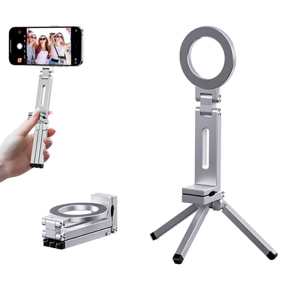 Foldable Aluminum Tripod Stand With 1/4'' Screw Magnetic Mount For Magsafe Iphone 16Â12 Silver 9330225923053