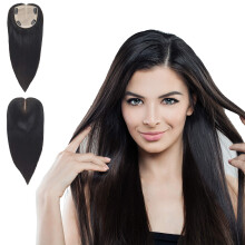 18 Inch Remy Human Hair Topper for Women, Silk Base Clip In Crown, Natural Black, Heat Safe