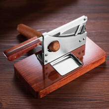Tabletop Cigar Cutter and Ashtray Set, Guillotine Style for Large Ring Gauge, Wooden Base, Precise Cut