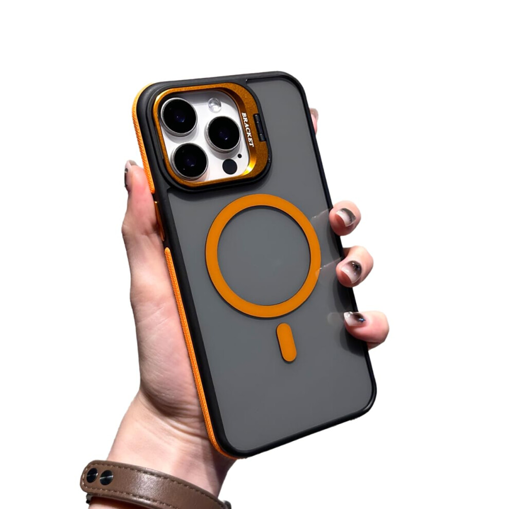 Clear Magnetic Kickstand Military Grade Shockproof Bumper Cover Case For Magsafe Iphone 15 Pro Max Orange 9330225012832