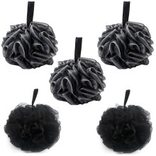 Loofah Shower Sponge Set Black Bath Pouf Large Soft Mesh Exfoliating Body Scrubber for Adults 5PCS