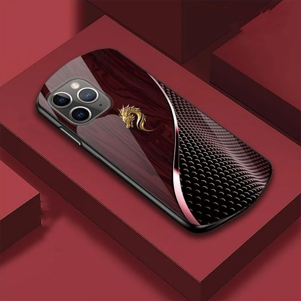 Glass Case Compatible With Magsafe For Iphone 16 Pro, Burgundy Dragon Pattern, ShockâAbsorbing Silicone Edges Red 9771547518501