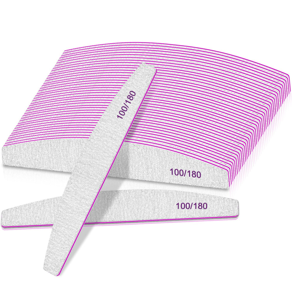 Bleswin Professional Nail Files, 25Pcs 100/180 Grit For Acrylic Nails, Double Sided Emery Board For Nails