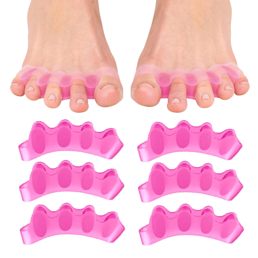 Toe Separators for Women 6PCS Silicone Bunion Corrector Gentle Toe Alignment Pedicure Aid Pink