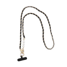 Universal Phone Lanyard with Pearl Crossbody Chain, Adjustable Black Strap for Smartphones